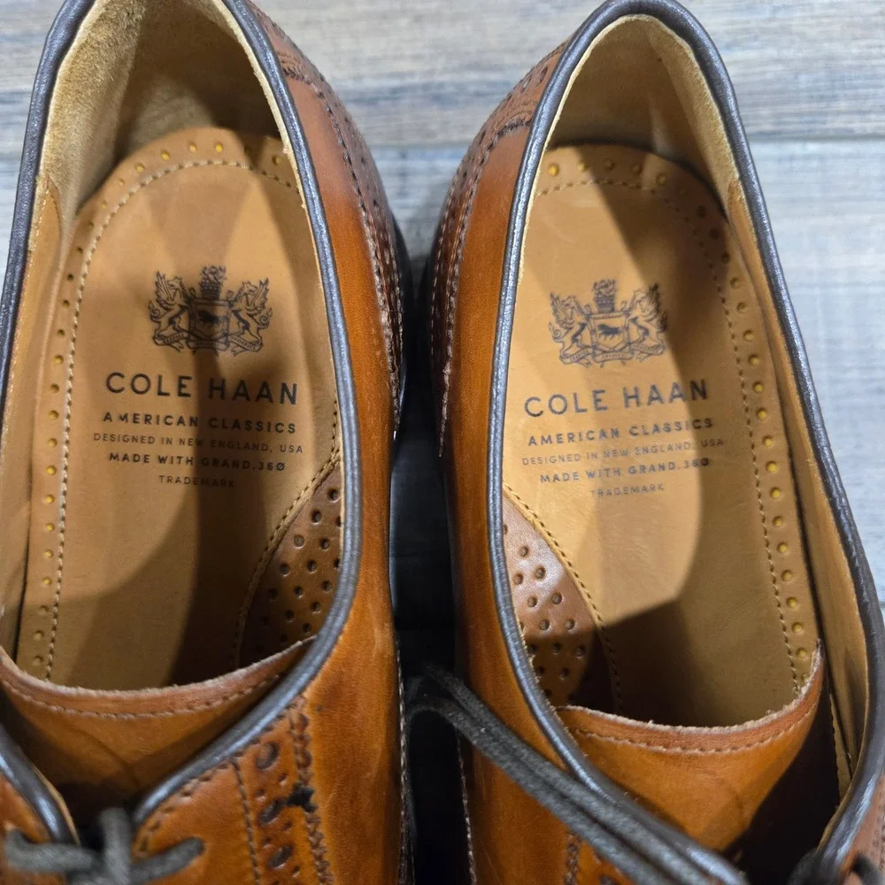 Cole Haan Men Kneeland Brogue Cap Toe Oxford British Tan Wingtip Shoes 9